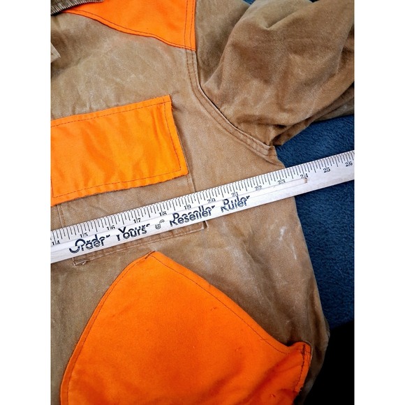 Vtg 80s SAFTBAK Hunting Jacket Duck Field Canvas Coat L USA Biege Blaze Orange - Picture 7 of 12